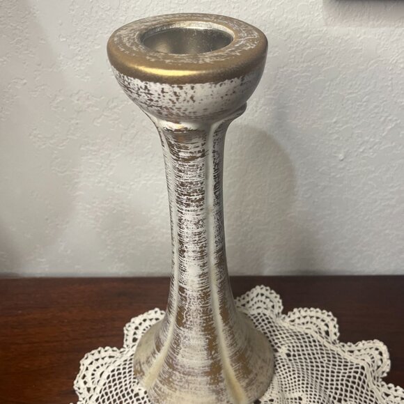 Vintage MCM Two Piece Royal Haeger 22K Gold Tweed Candle Holder and Shell Dish - Picture 6 of 11